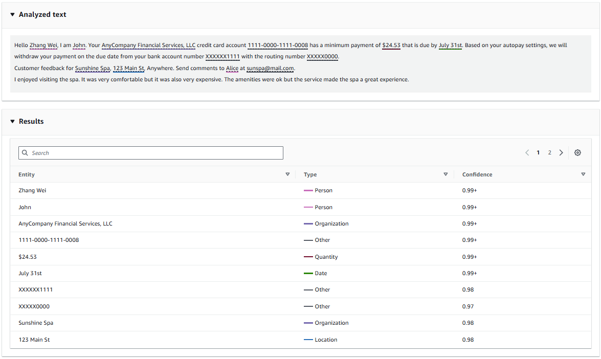 Screenshot of the Amazon Comprehend console