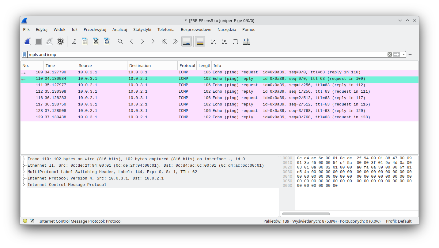 Wireshark capture  in L3VPN scenario part 2/2