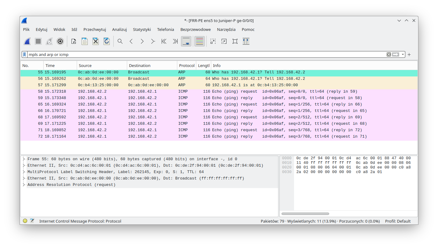 Wireshark capture in VPLS scenario part 1/2
