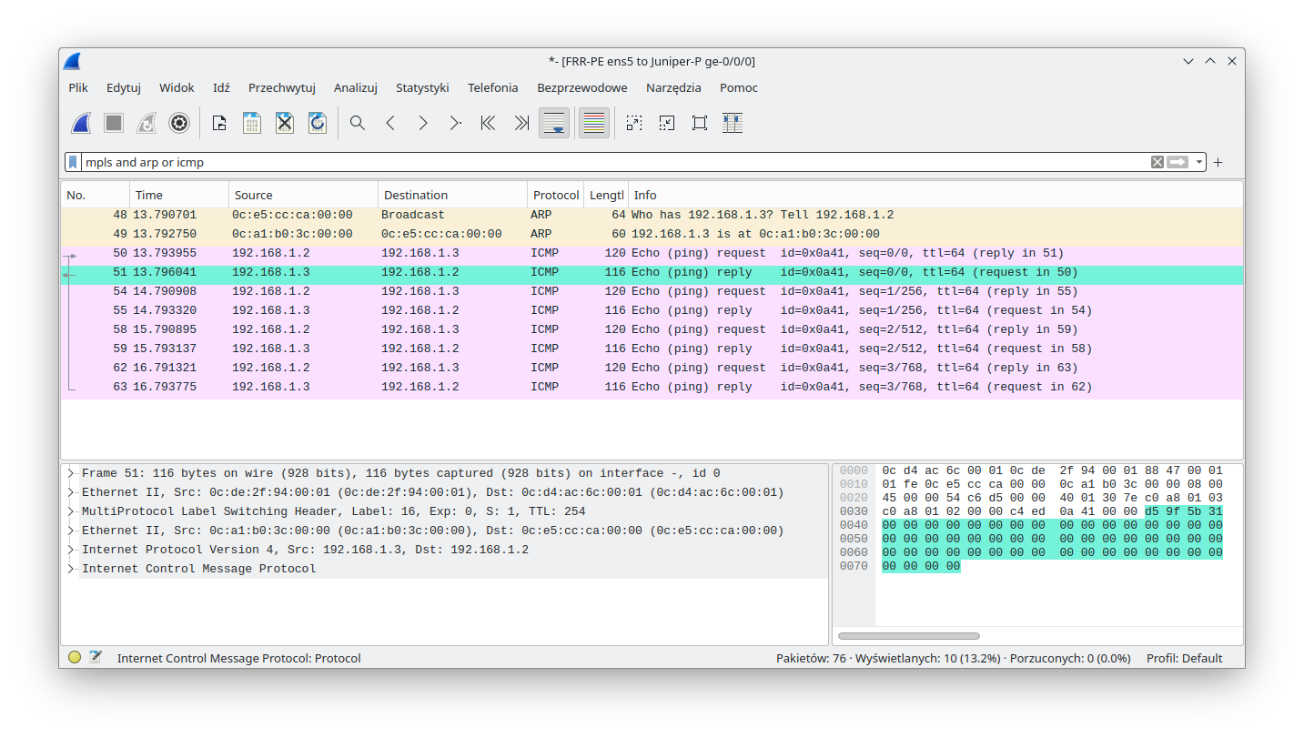Wireshark capture  in VPWS scenario part 2/2